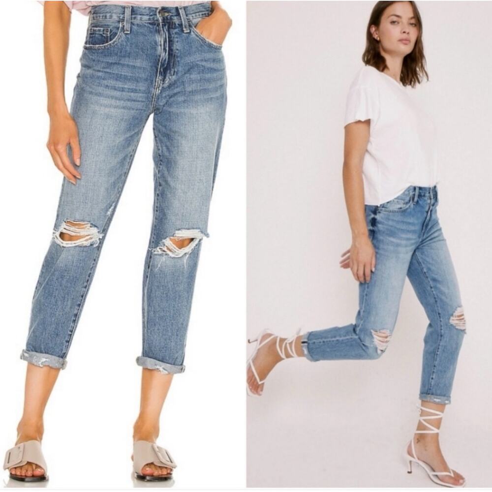 NWT Pistola Presley high rise relaxed roller distressed denim blue jeans